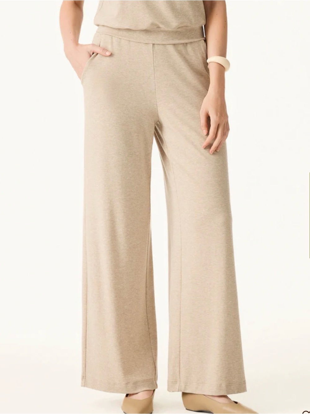 OGL 2Pcs Set Petite Mid Rise Wide Leg Pant Sz M & Crewneck Bra Top Sz S lose fit - Picture 3 of 8